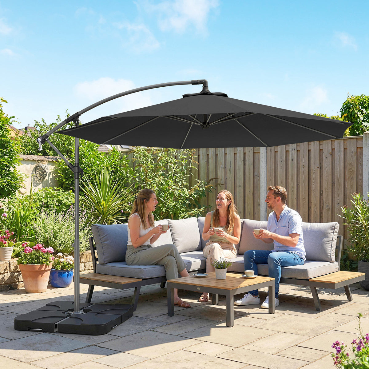 3 m Cantilever Parasol with Weights, Cover & Cross Base, Black — product view 3