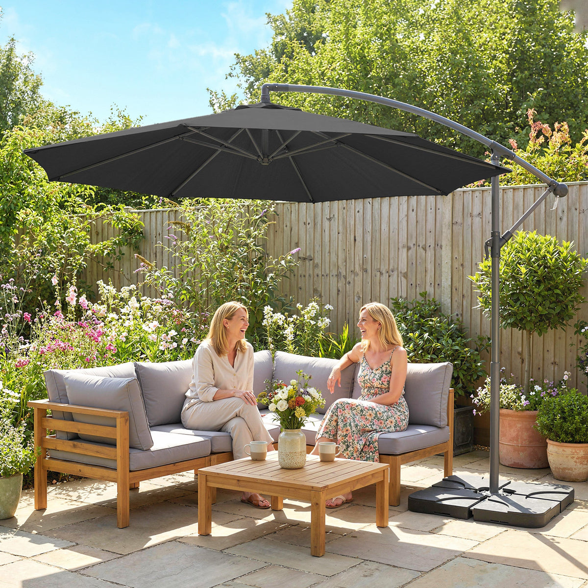 3 m Cantilever Parasol with Weights, Cover & Cross Base, Black — product view 4