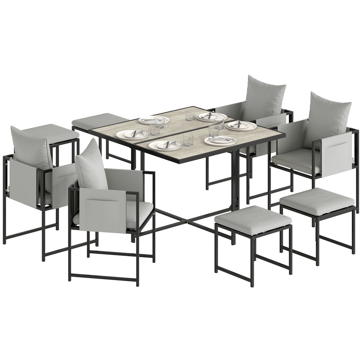 9 Piece Cube Garden Dining Set with 8 Seats, 4 Stools & Cushions, Dark Grey — product view 1