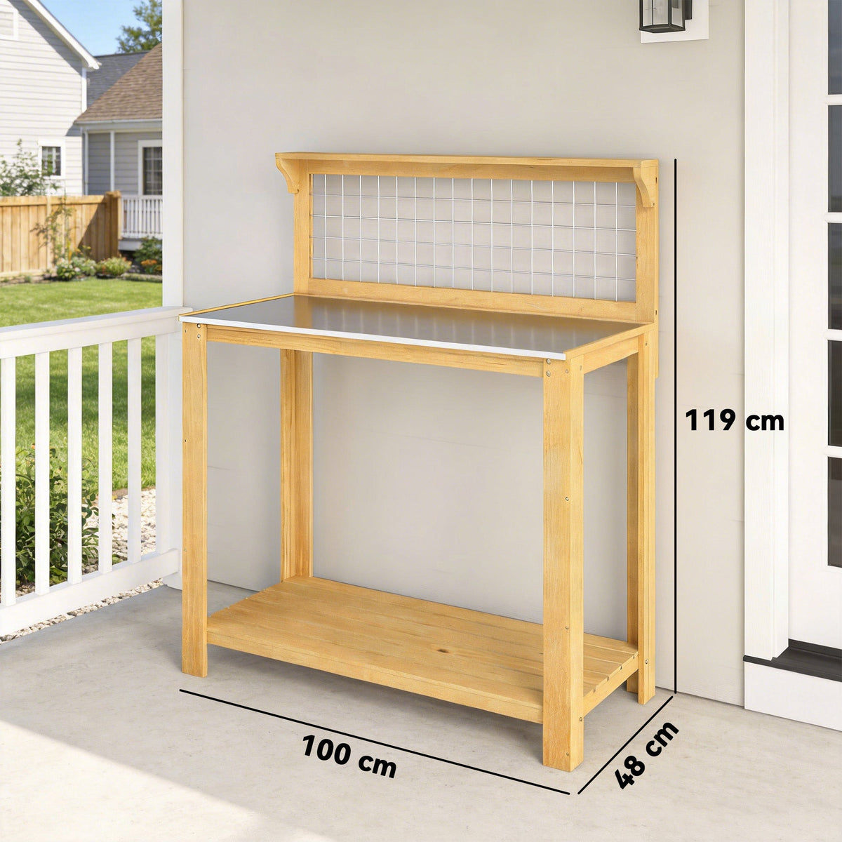 100 x 48 x 119 cm Potting Bench with Aluminium Worktop, Yellow — product view 5
