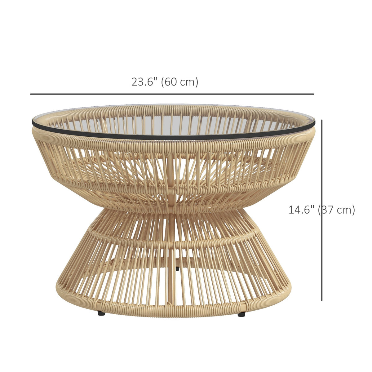 Rattan Outdoor Coffee Table with Tempered Glass Top, Nature Wood — product view 5