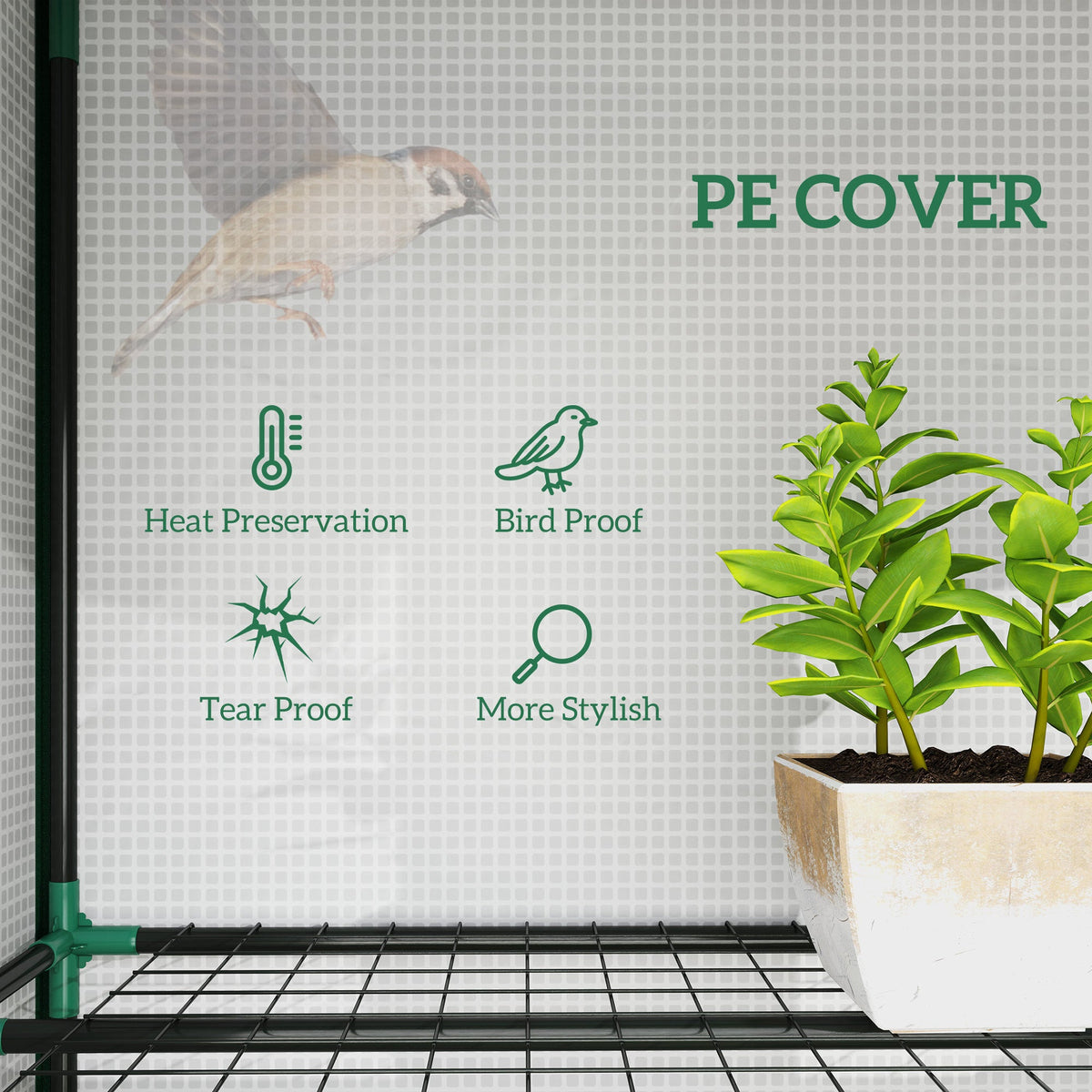 Lean-to Greenhouse 84.6" x 18.1" x 56.7" with 3 Shelves & 3 Rollup Doors, White — product view 6