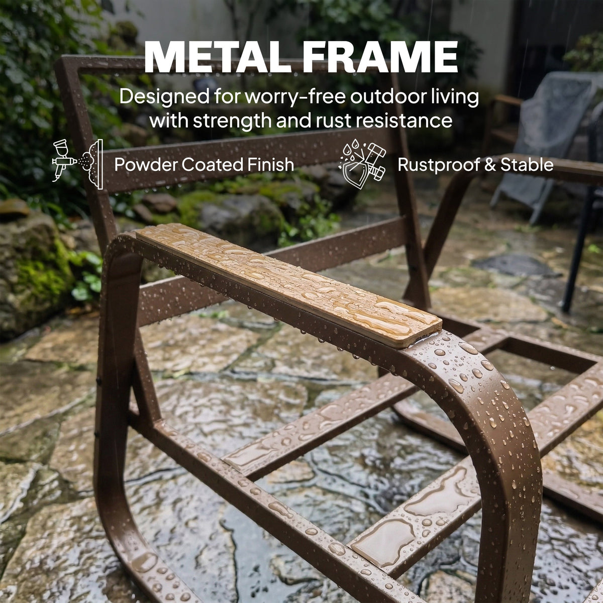 4-Piece Patio Set with Metal Frame and Cushions, Loveseat & 2 Chairs, Brown — product view 7