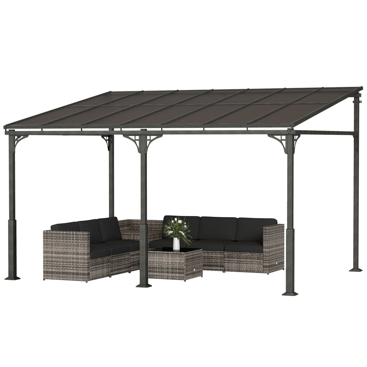 13' x 10' Lean-to Gazebo with Polycarbonate Roof, Brown — product view 2