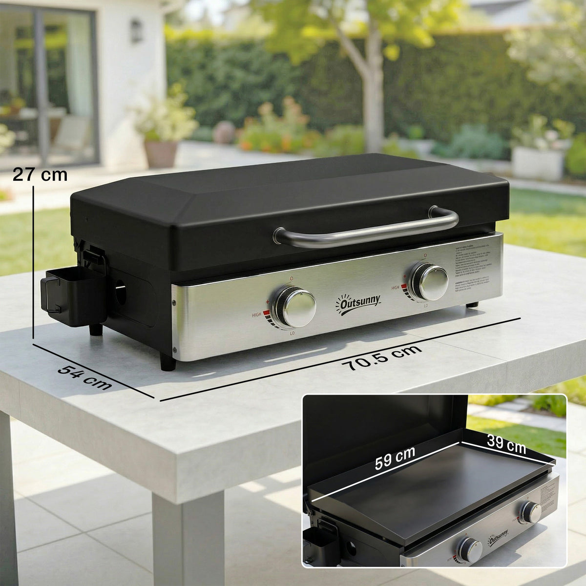 2-Burner Portable 6 kW Gas Plancha Tabletop Griddle with Grease Cup for Camping, Black — product view 5