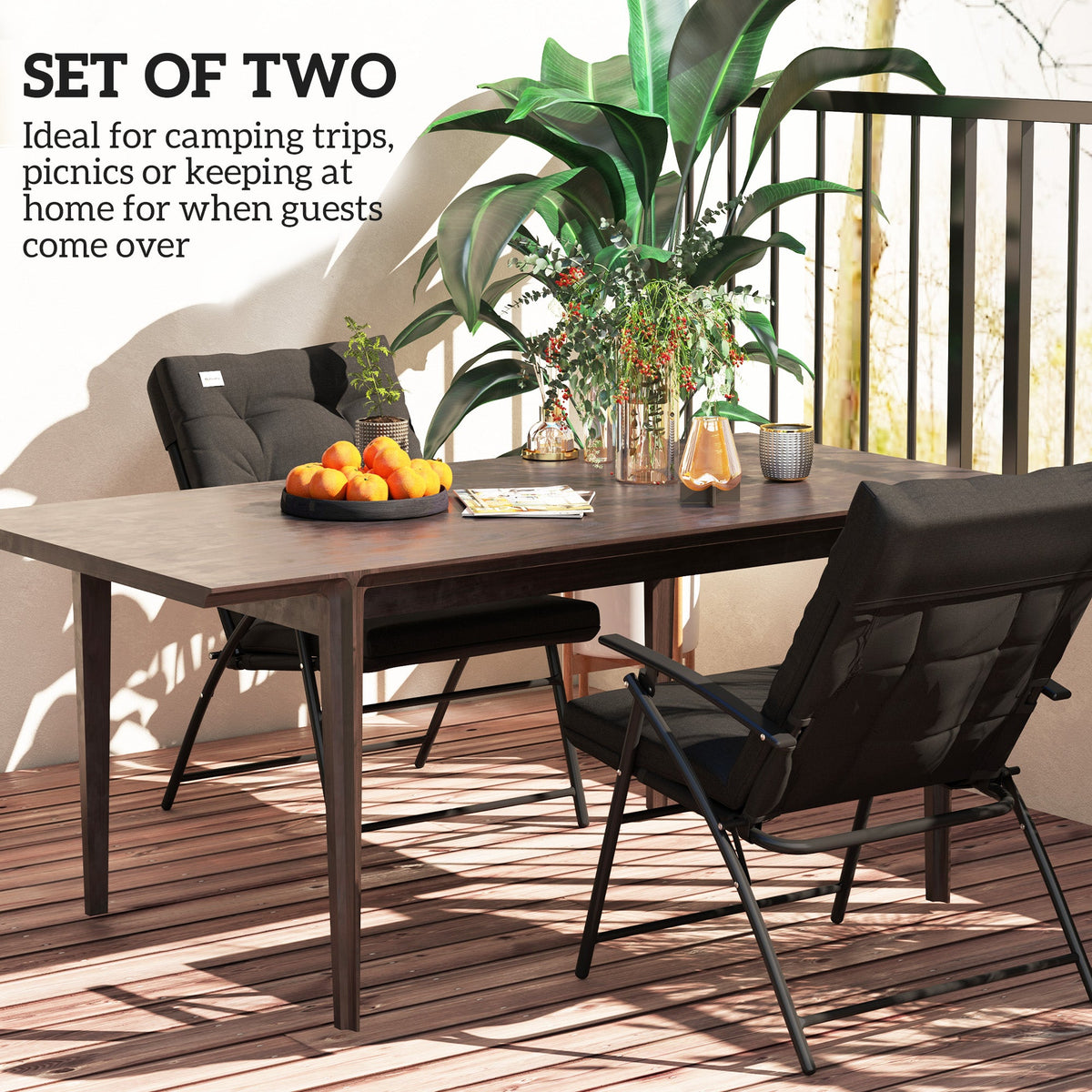 Set of 2 Folding Outdoor Dining Chairs with Adjustable Backrest, Black — product view 7