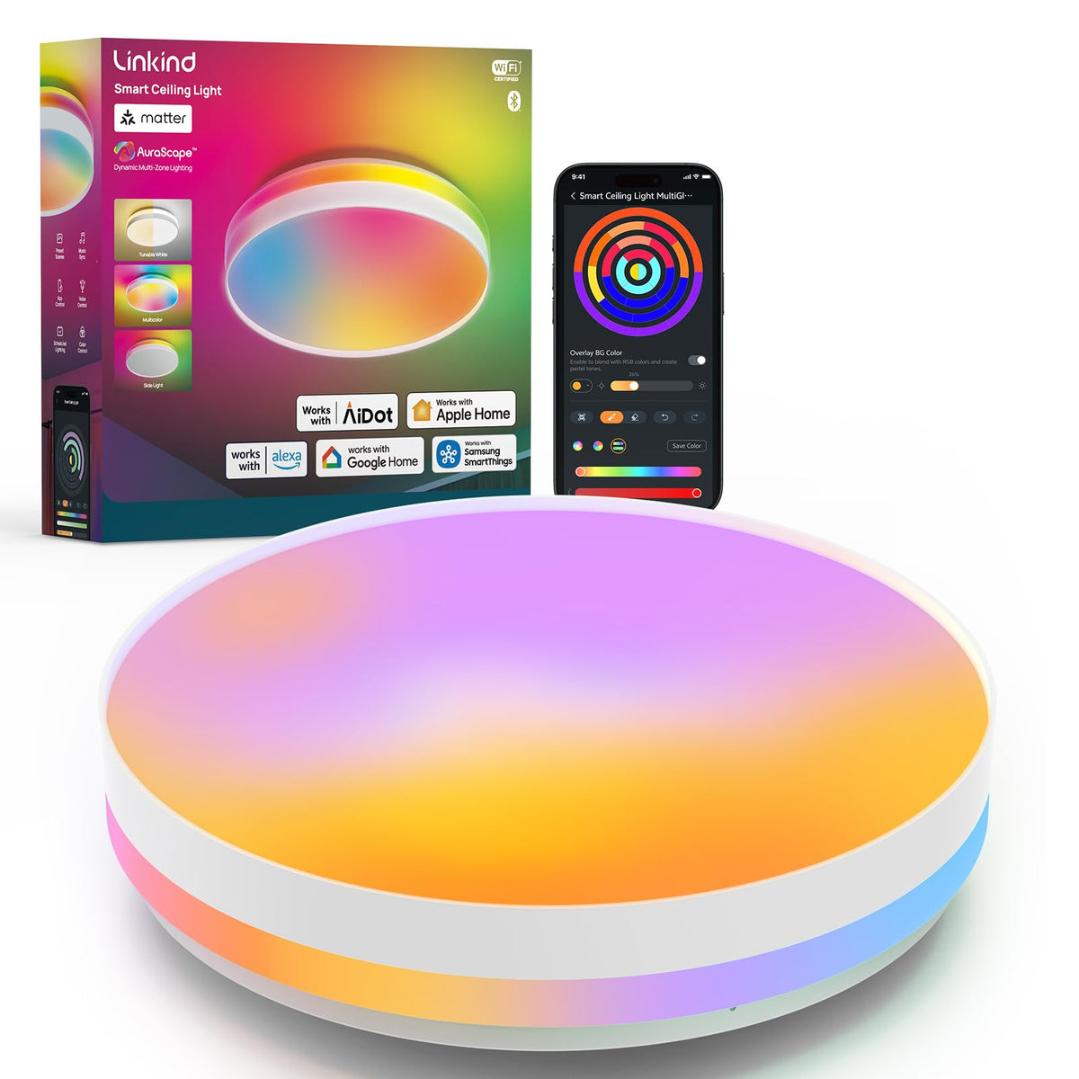 Linkind Matter Smart Ceiling Light ColorBlend 12 Inch — product view 1