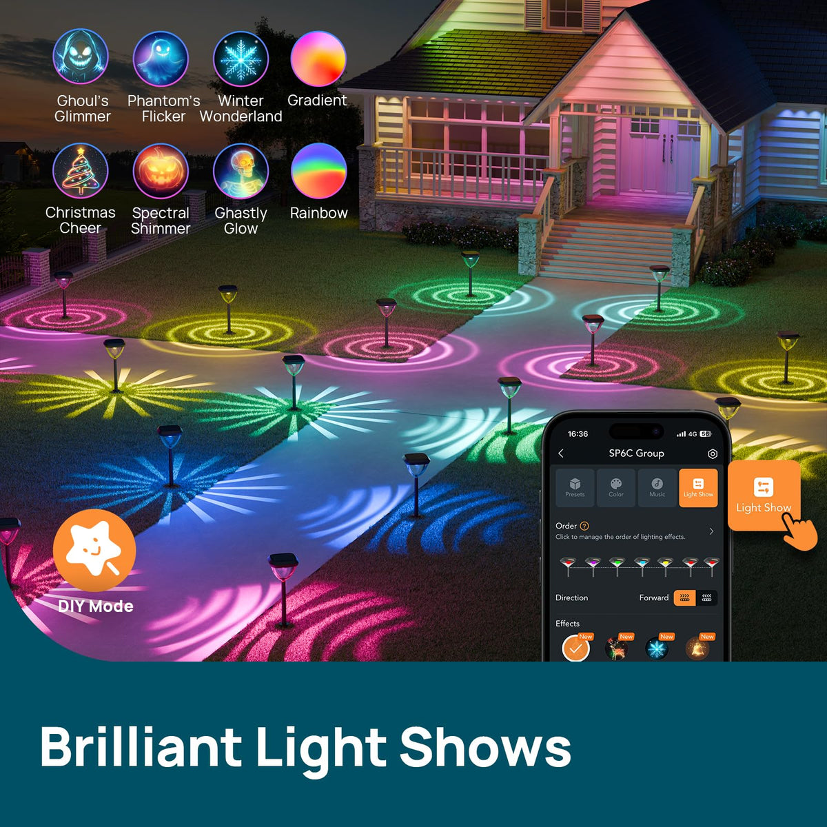 Linkind SP6C Smart Solar Pathway Lights(5 Swappable light patterns, App&Voice Control, 16 Million Color) — product view 4