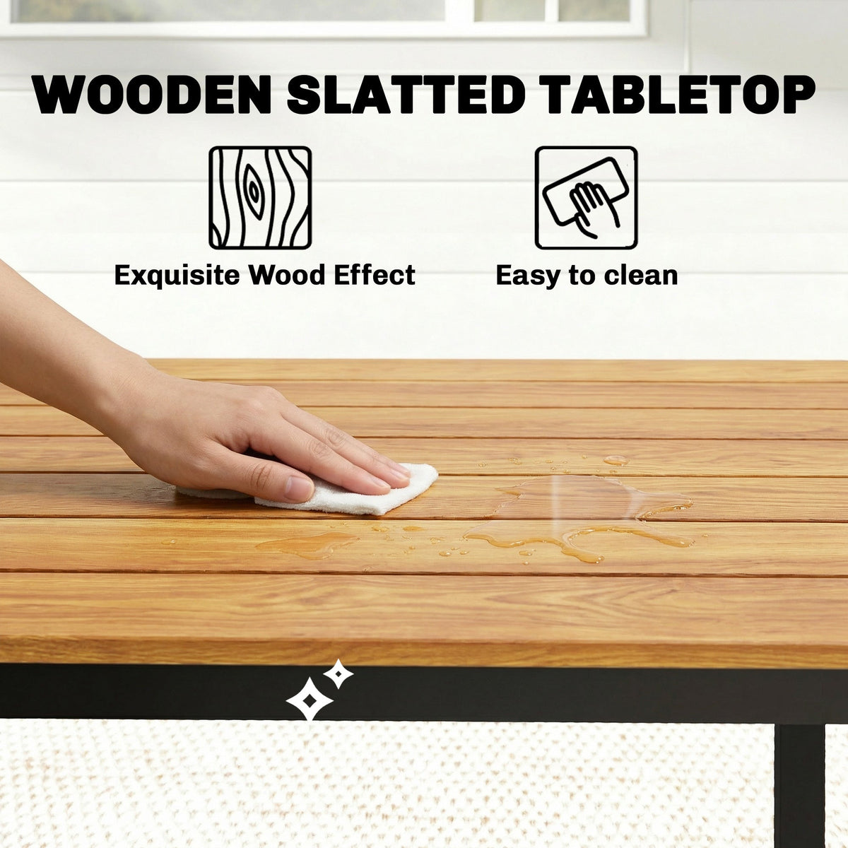180 x 86 cm Garden Dining Table for 6-8 with Wood Slatted Top, Teak — product view 7