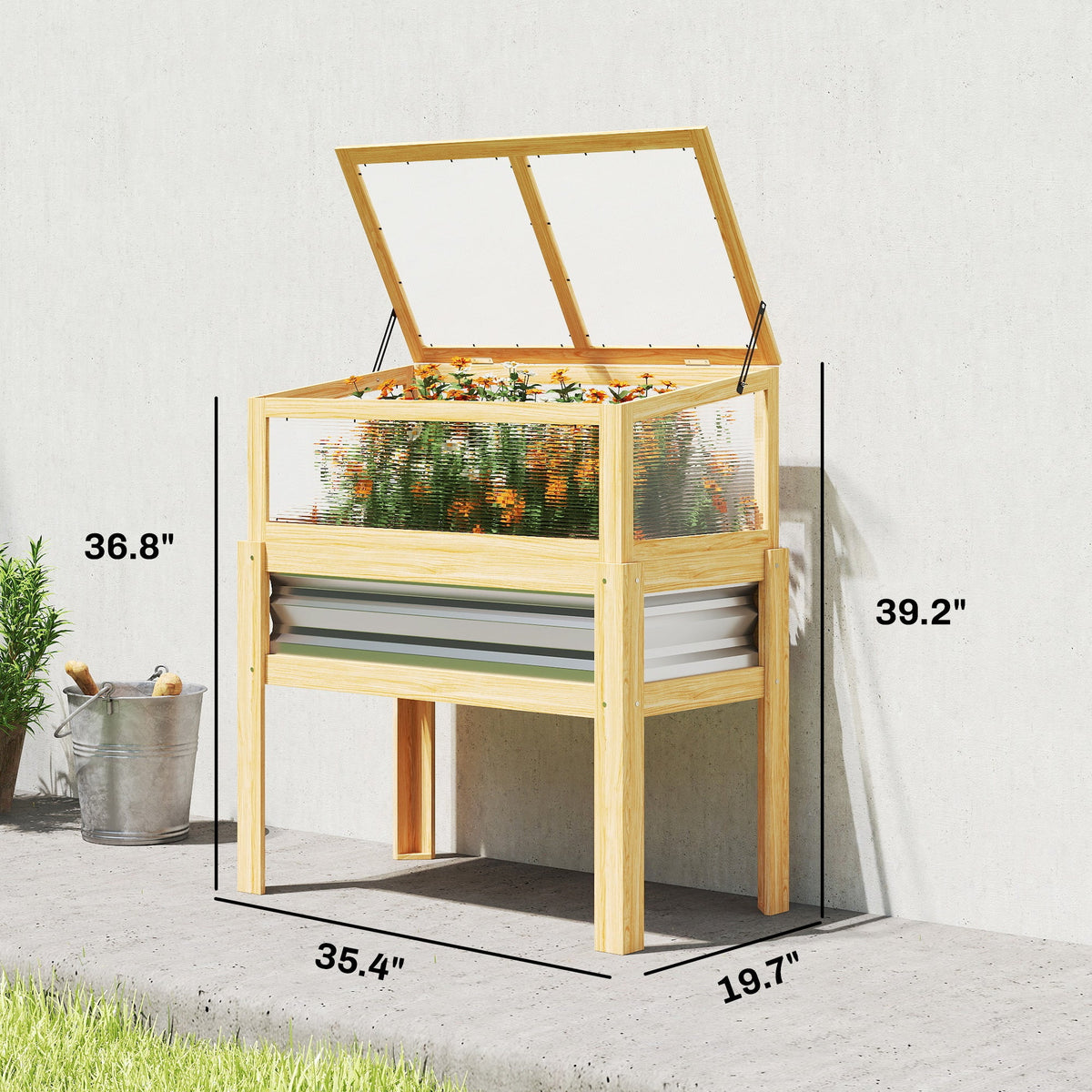 Raised Garden Bed with Detachable Greenhouse Top and Legs, Natural — product view 5