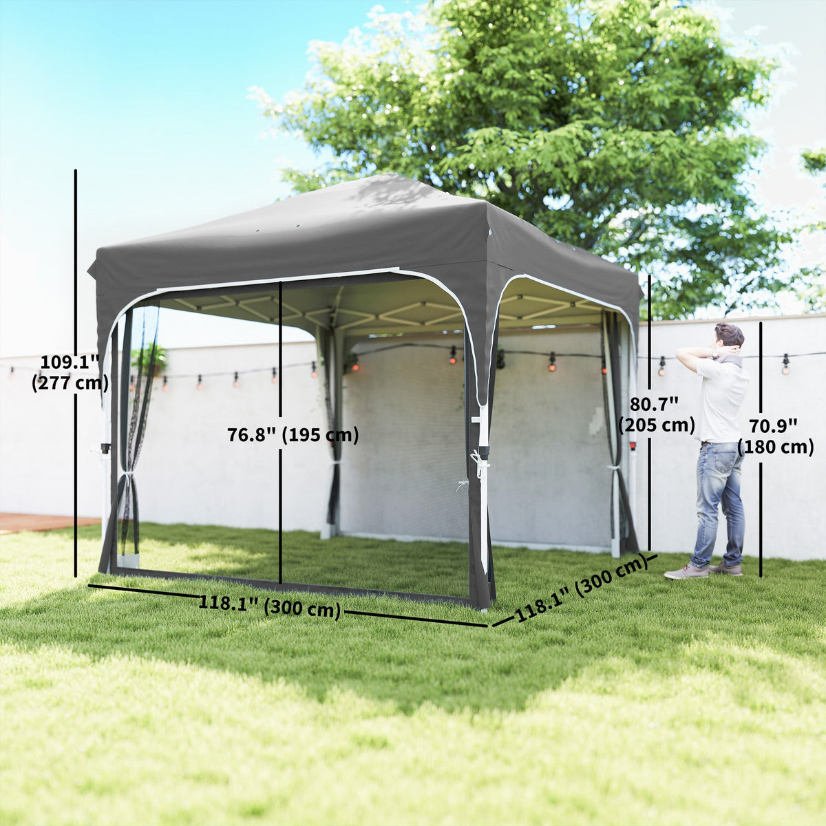 10 x 10 ft Pop Up Canopy Tent with Mosquito Netting and Sandbags, Dark Grey — product view 5