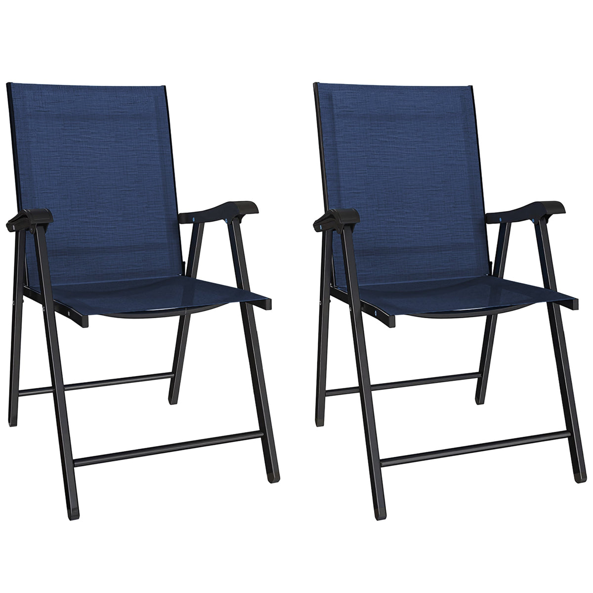 Set of 2 Folding Garden Chairs with High Back and Armrests, Navy Blue — product view 1