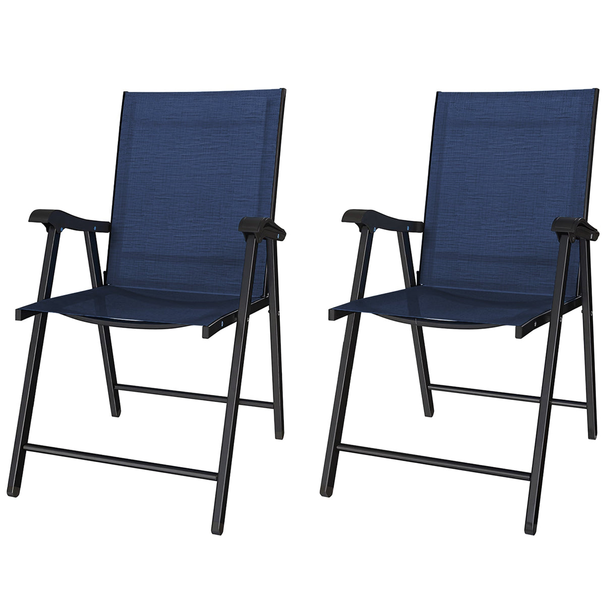Set of 2 Folding Garden Chairs with High Back and Armrests, Navy Blue — product view 2