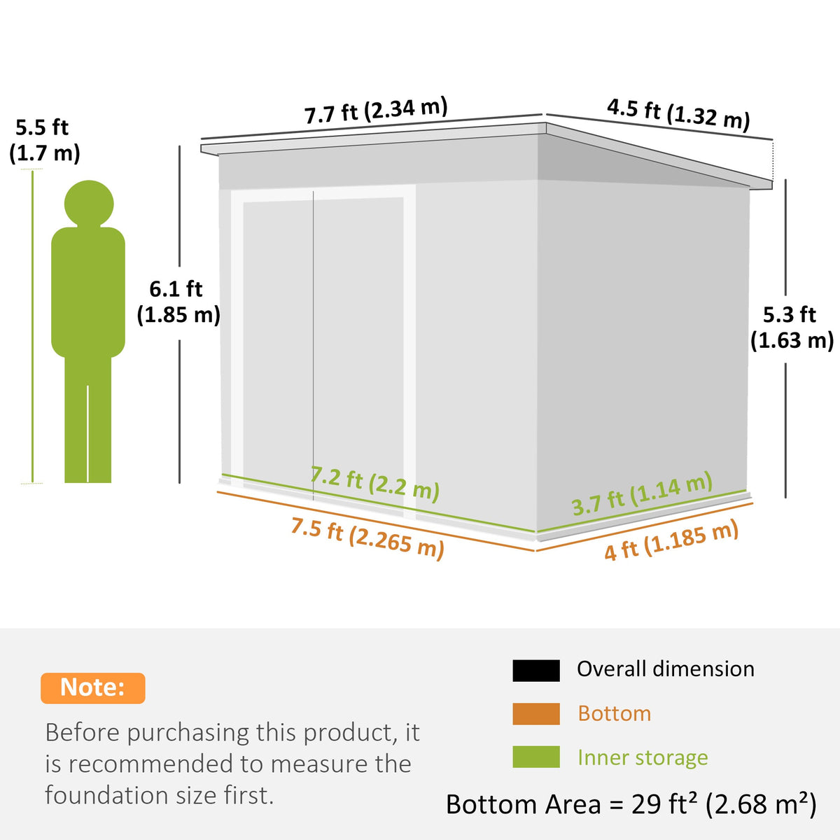 7.5' x 4.3' Metal Outdoor Storage Shed with Lockable Doors, Dark Grey — product view 5
