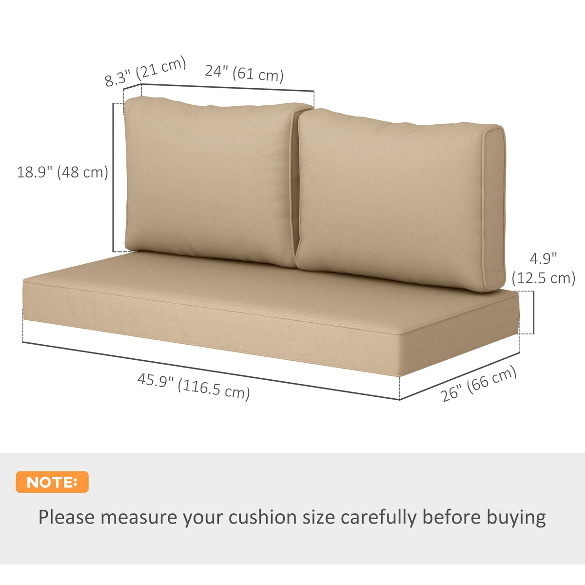 2 Seater Outdoor Seat Cushions with Backrest, Beige — product view 5