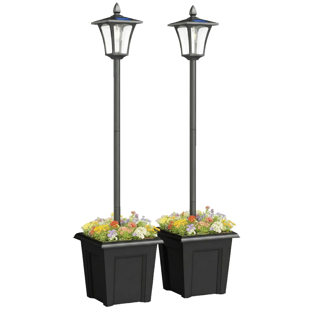63" Solar Lamp Post Lights 2 Pack with Planter, Waterproof LED, Black — product view 2