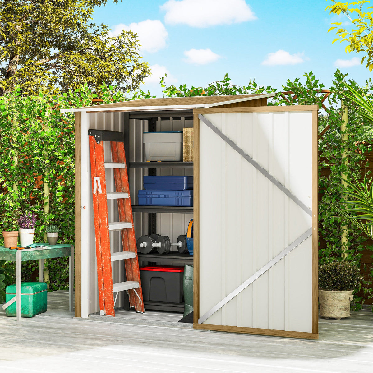 3' x 3' Lean-to Garden Storage Shed with Lockable Door & Galvanized Steel Construction — product view 3