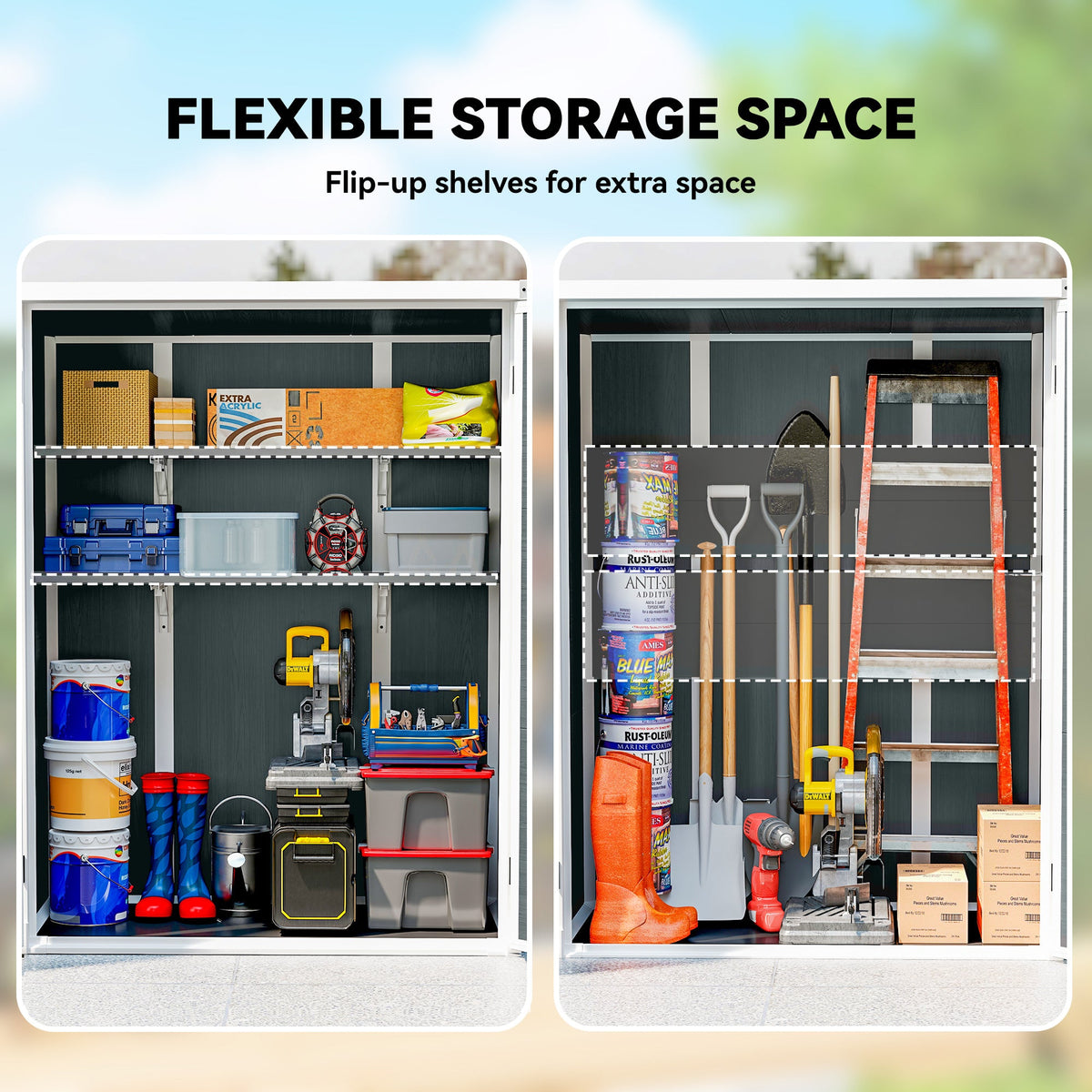 4.4' x 2.3' Plastic Garden Shed with Shelves and Floor, Distressed Grey — product view 6