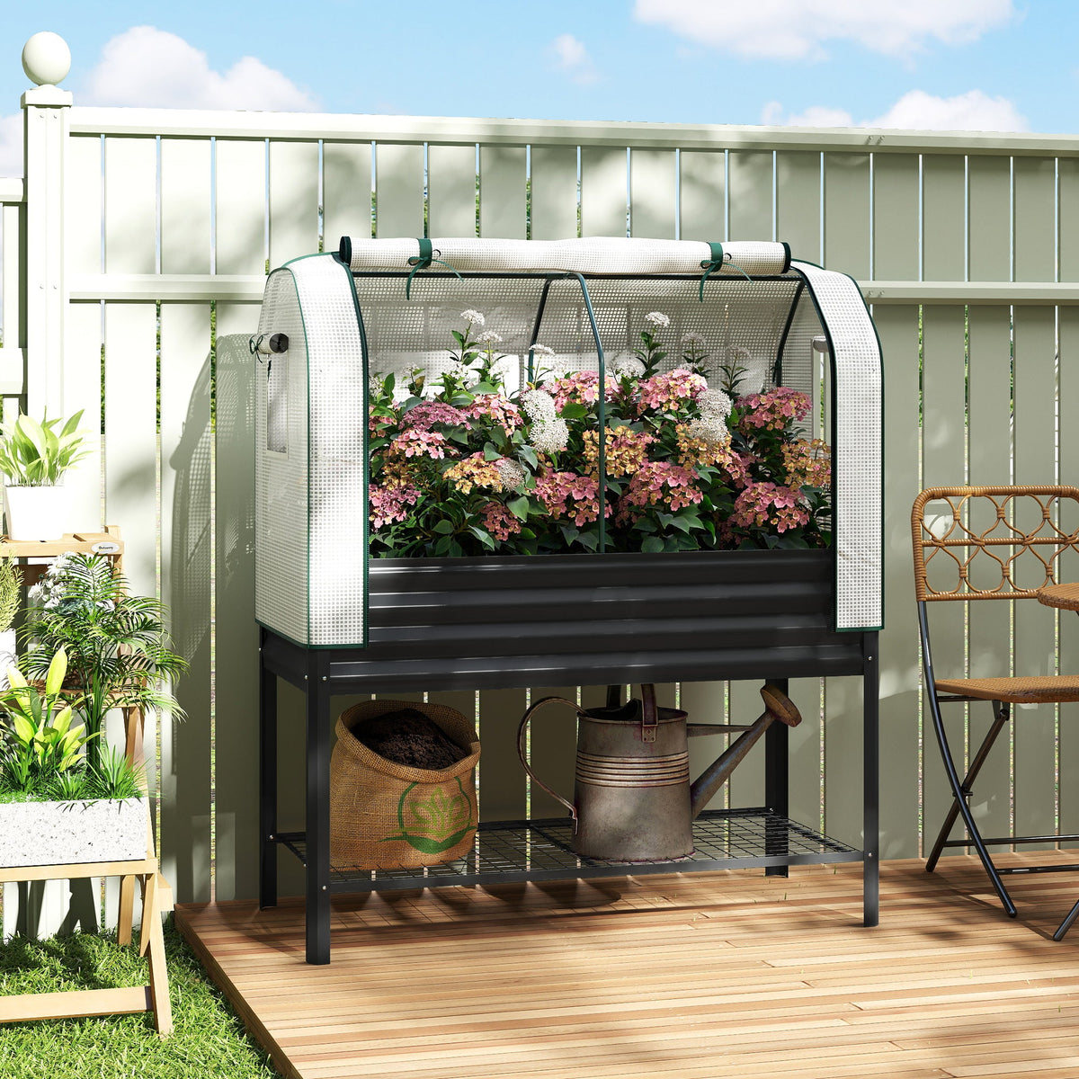 Galvanized Raised Garden Bed with Greenhouse Cover, Black — product view 4