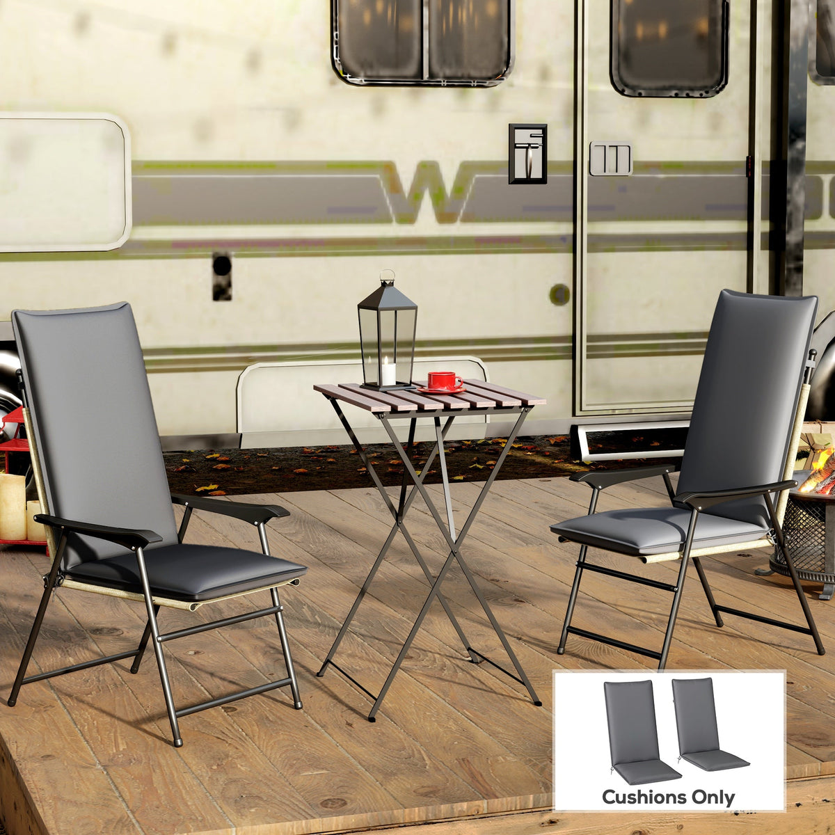Set of 2 High Back Patio Chair Cushions with Ties, Dark Grey — product view 4