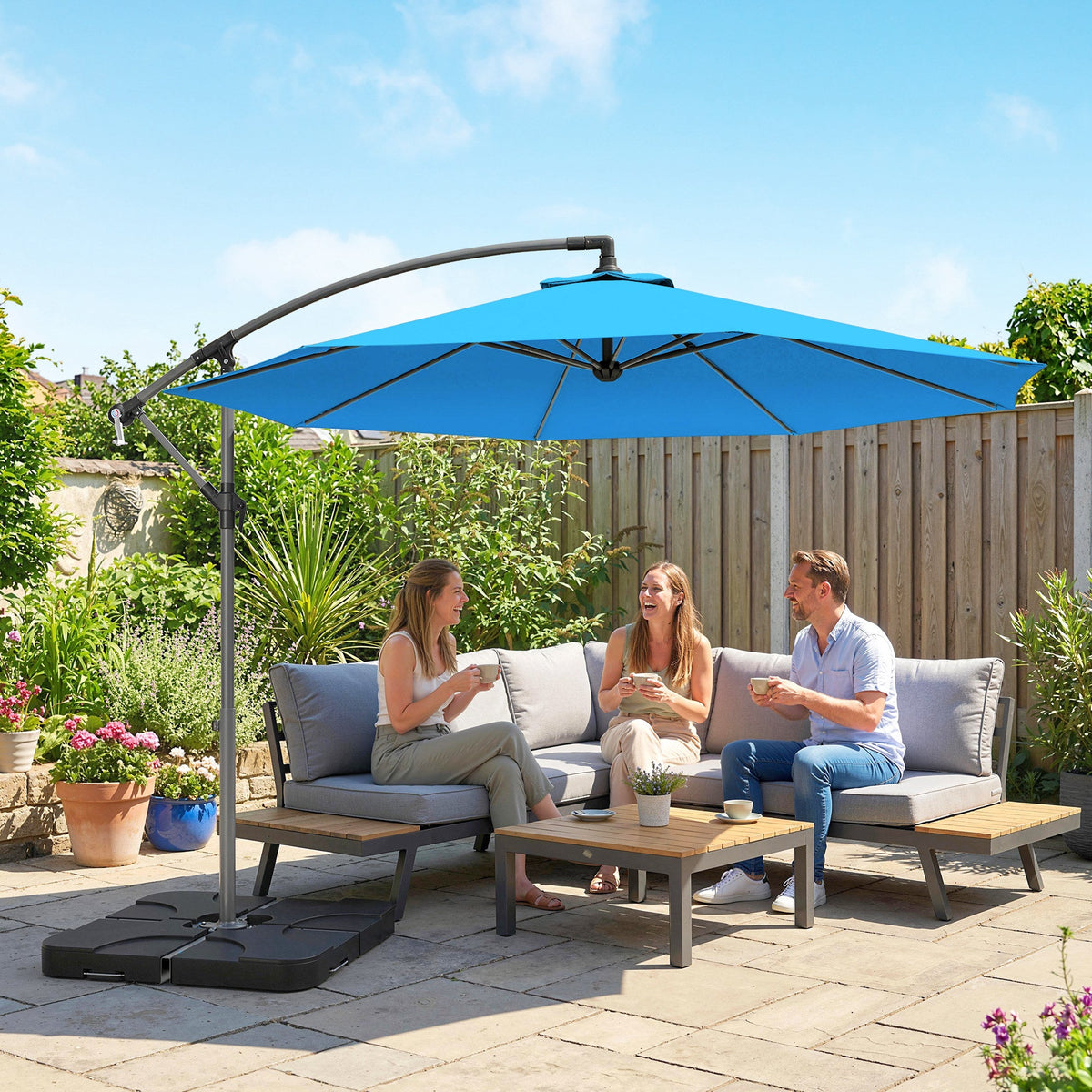 3 m Cantilever Parasol with Weights, Cover & Cross Base, Blue — product view 3