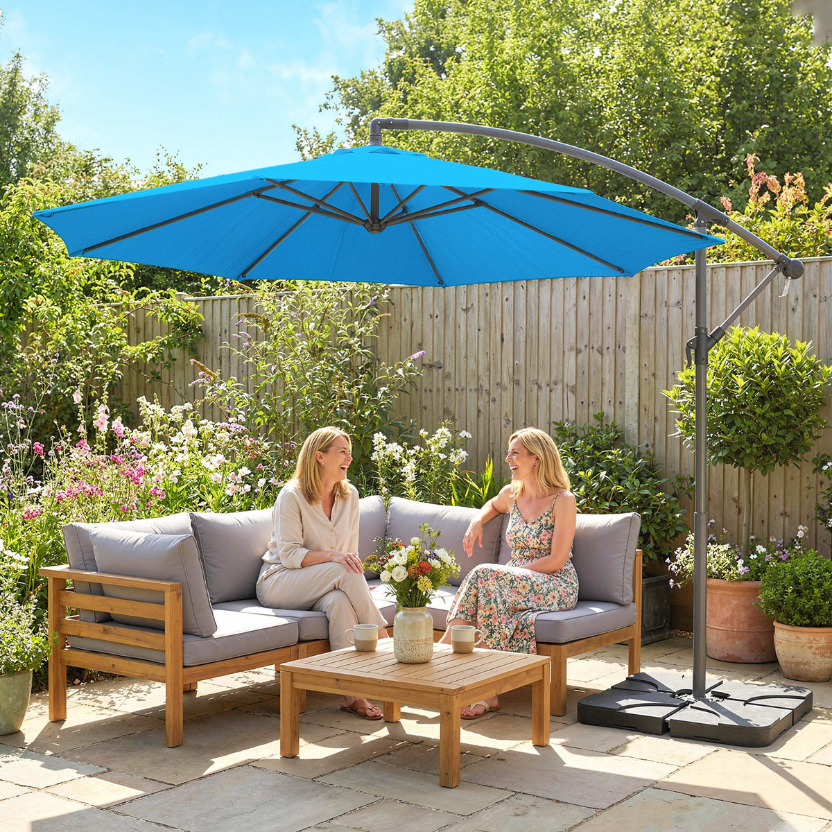 3 m Cantilever Parasol with Weights, Cover & Cross Base, Blue — product view 4