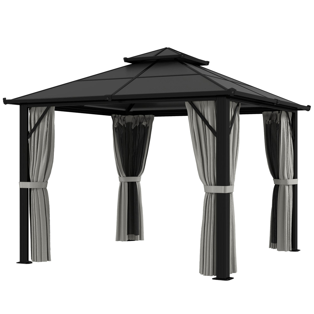 3 x 3m Hardtop Gazebo with Double Polycarbonate Roof, Curtains & Netting, Grey — product view 2
