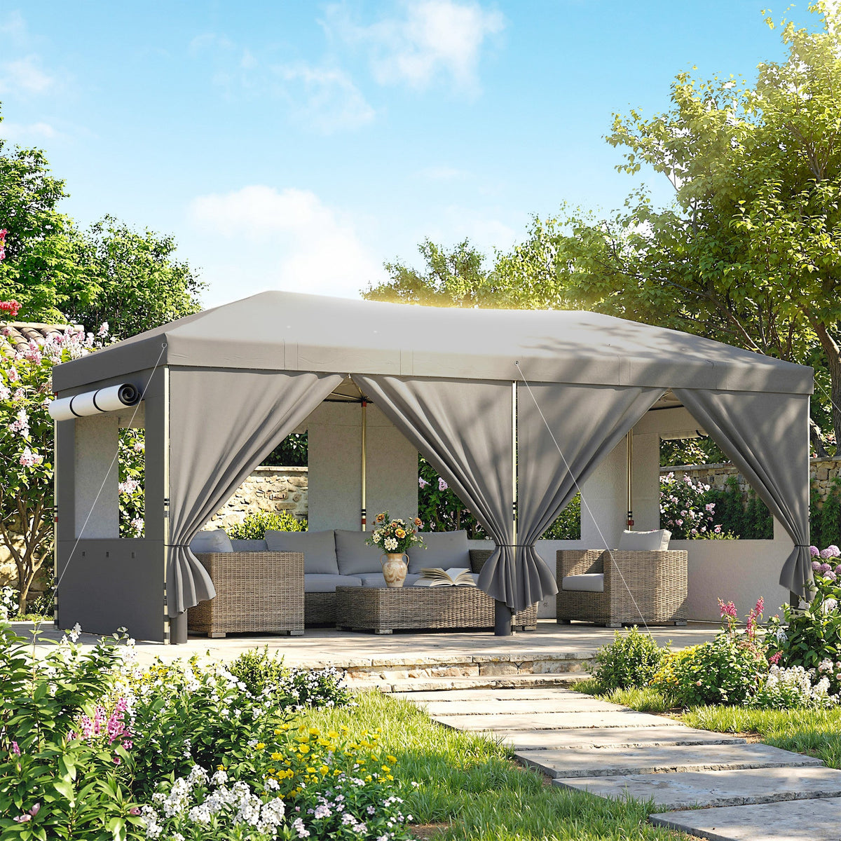 3 x 6 m Pop Up Gazebo with 6 Sidewalls, Wheeled Bag & Sandbags, Dark Grey — product view 3