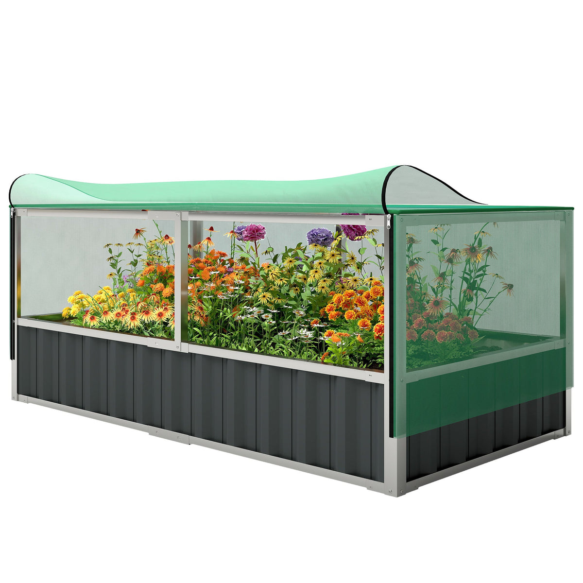 5.7 x 3 x 2.3ft Steel Raised Garden Bed with Cover and Gloves, Dark Grey — product view 2