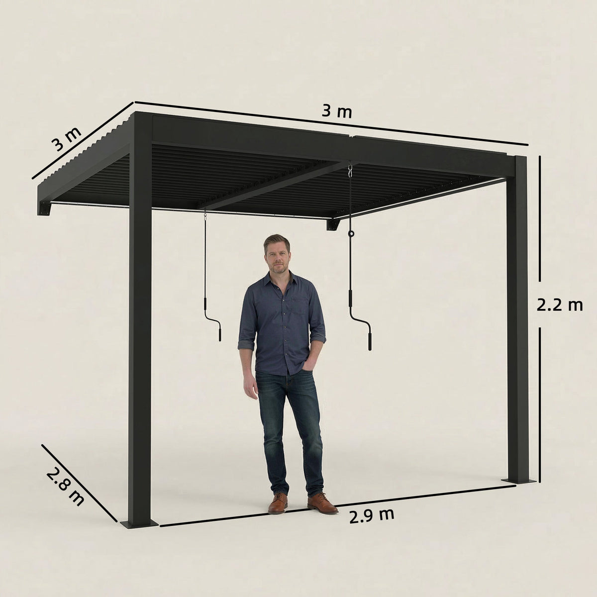 3 x 3 m Dark Grey Louvered Pergola with Adjustable Metal Roof, LED Lights — product view 5