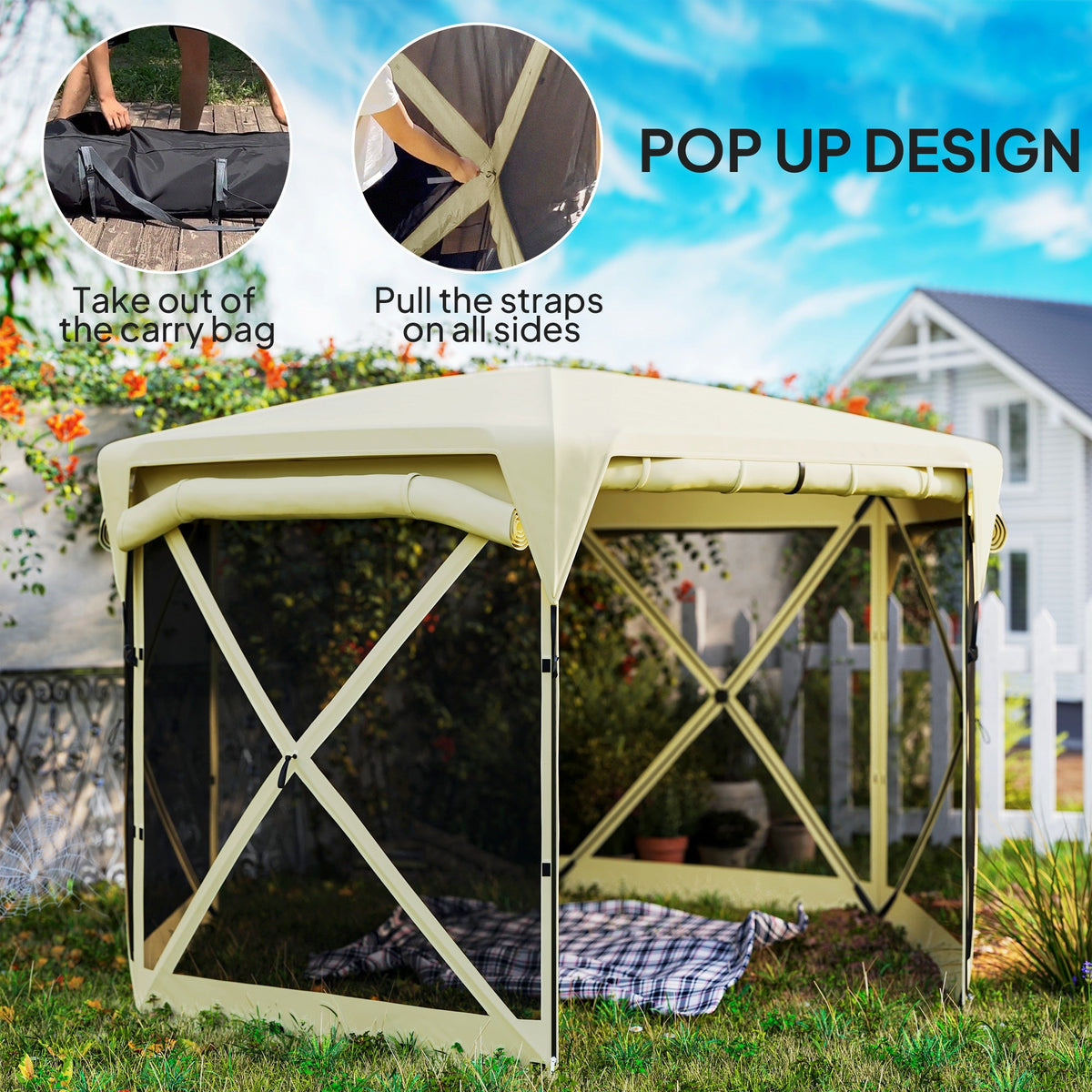 11' x 11' Pop Up Gazebo Screen Tent with UPF30+ Removable Roof Cover, Beige — product view 6