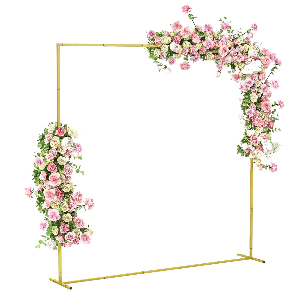 6.6ft Square Wedding Arch Backdrop Stand with Stakes, Gold — product view 1