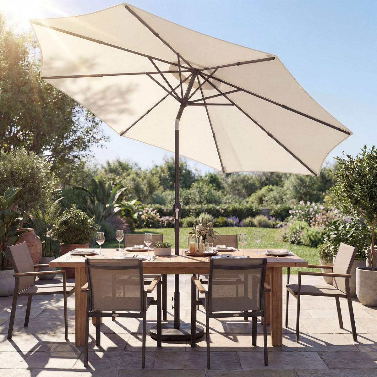 2.7 m Garden Parasol with Cross Base, Sandbag and Tilt, Cream White — product view 3
