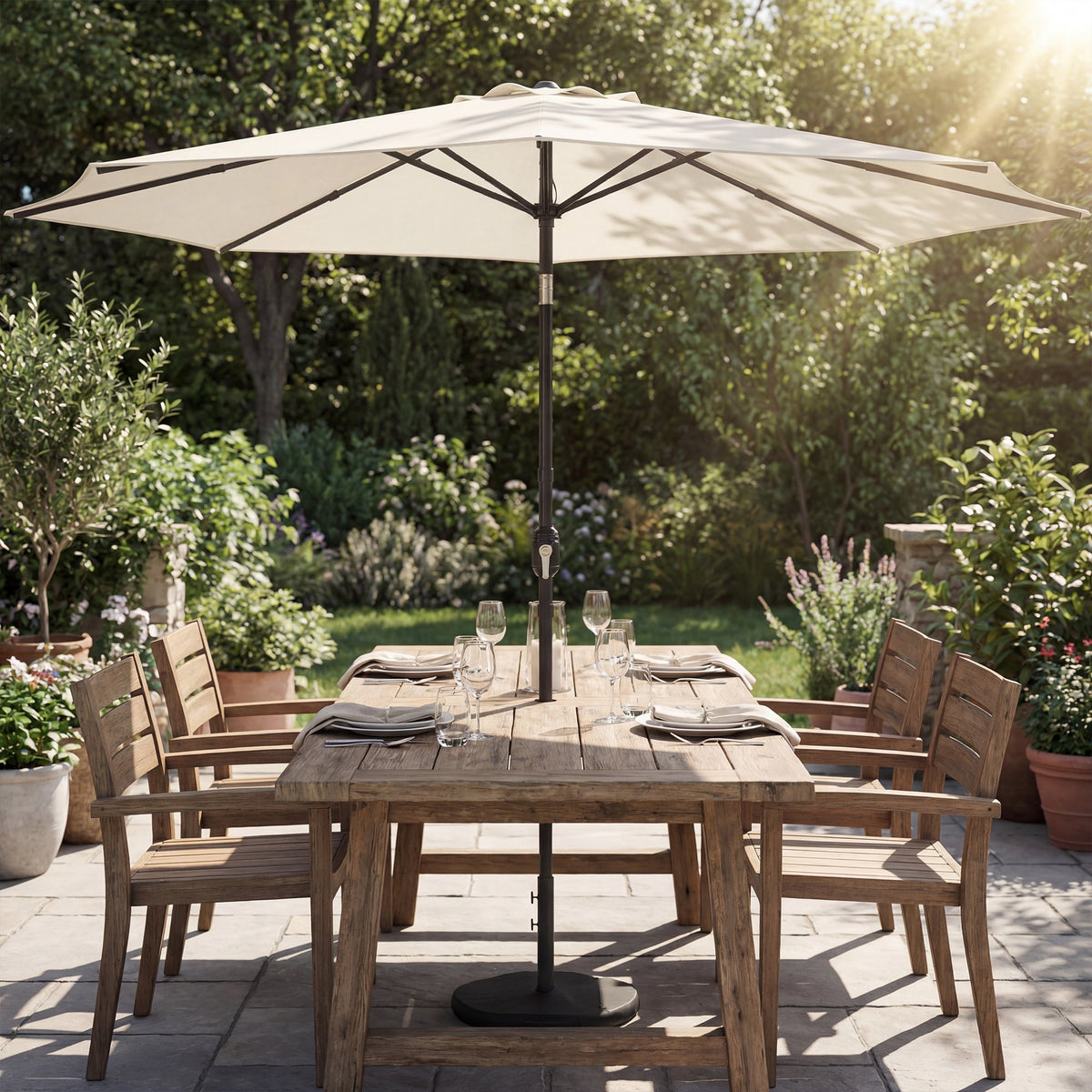 2.7 m Garden Parasol with Cross Base, Sandbag and Tilt, Cream White — product view 4