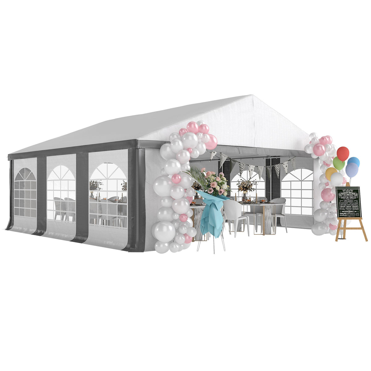 20' x 20' White & Gray Heavy-Duty Party Tent with Removable Walls, Double Doors — product view 1