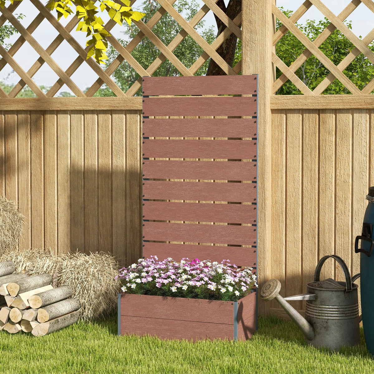 28" x 15" x 59" Raised Garden Bed with Trellis, Light Brown — product view 4