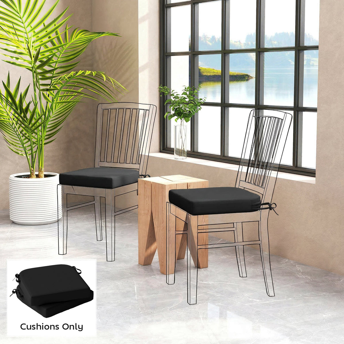 Set of 2 Outdoor Chair Seat Cushions, 40 x 40 cm, Black — product view 3