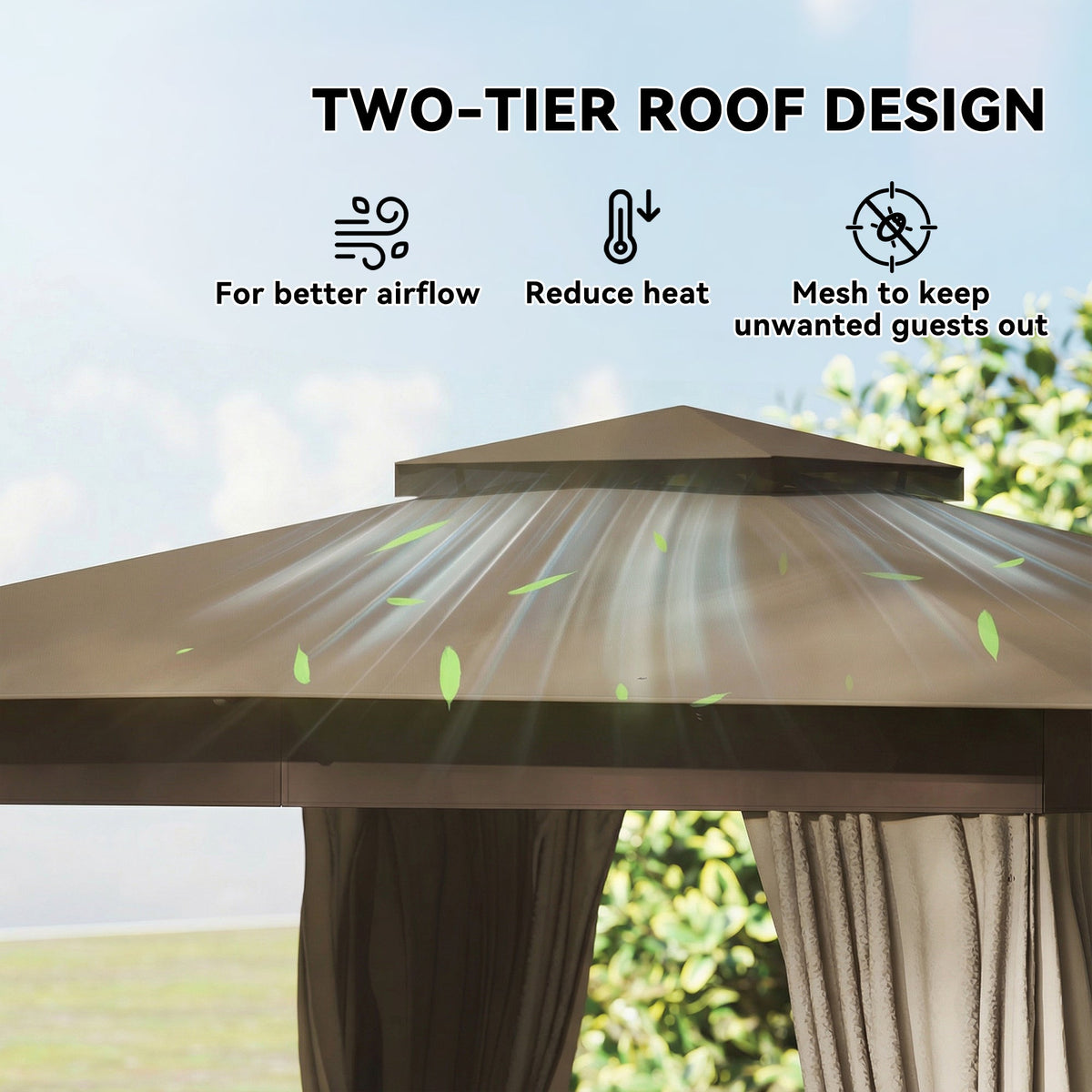 10' x 10' Soft Top Gazebo Canopy Shelter with Double Roof, UPF30+ Protection for Lawn, Backyard, Deck, Khaki — product view 6