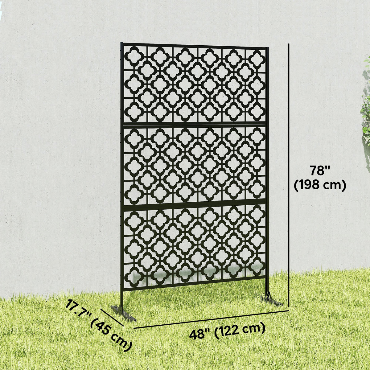 78" x 48" Metal Outdoor Privacy Screen, Quatrefoil Design, Black — product view 5