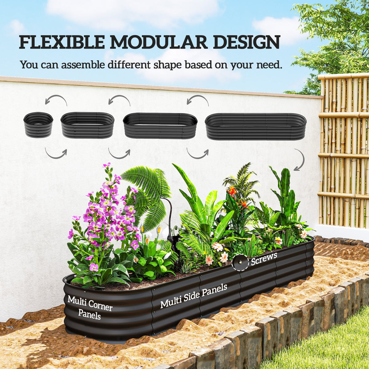 8' x 2' x 1' Galvanized Raised Garden Bed Kit, Dark Gray — product view 6
