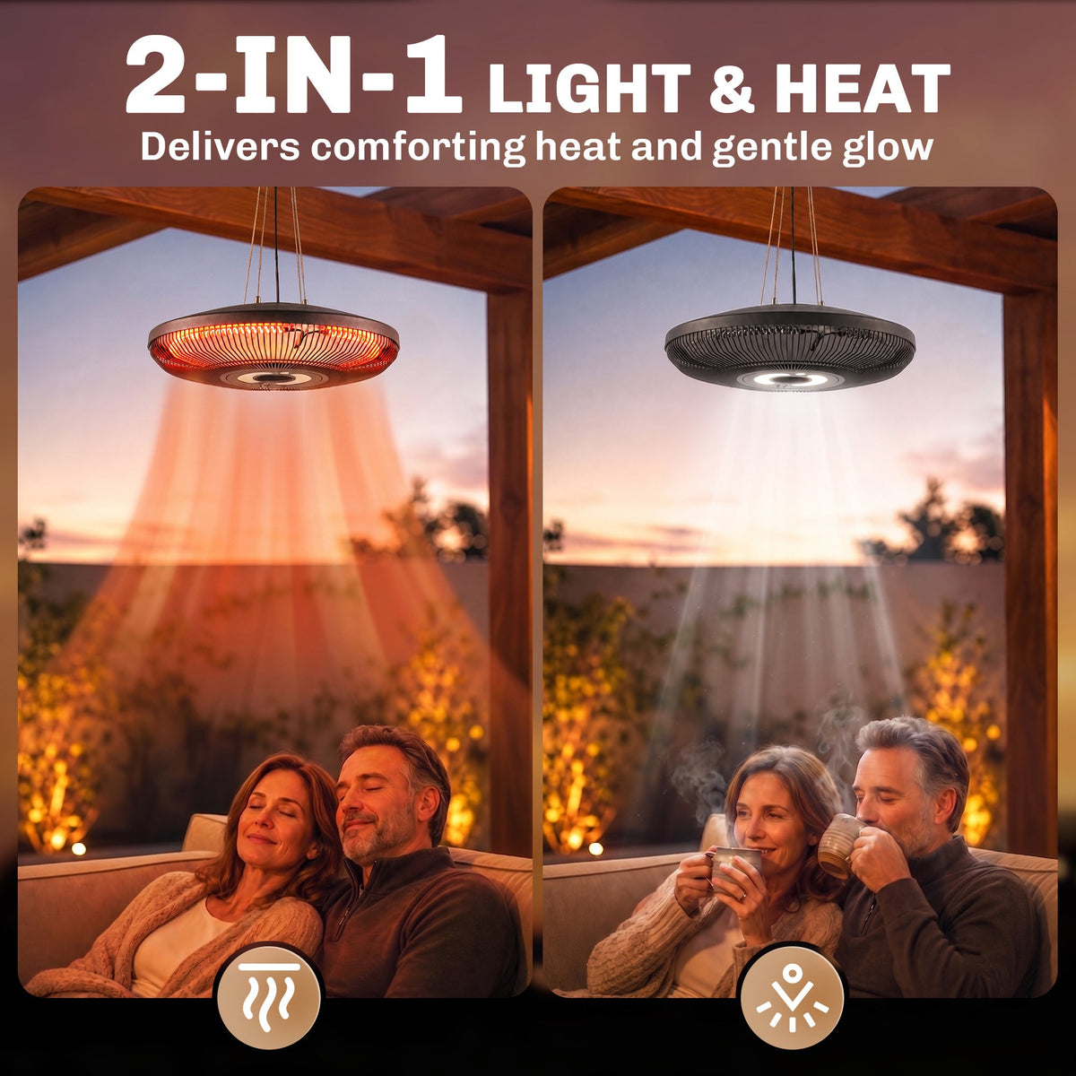 Electric Hanging Patio Heater with LED Light, 750/1500 W Infrared Heat & 24-Hour Timer — product view 6
