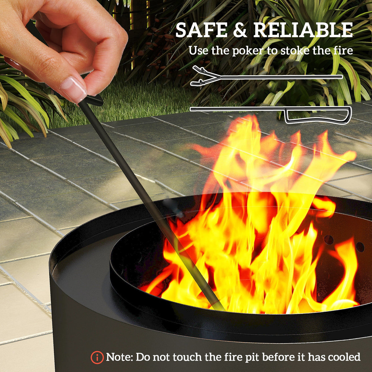Round Smokeless Fire Pit with Ash Tray & Poker, Black — product view 6