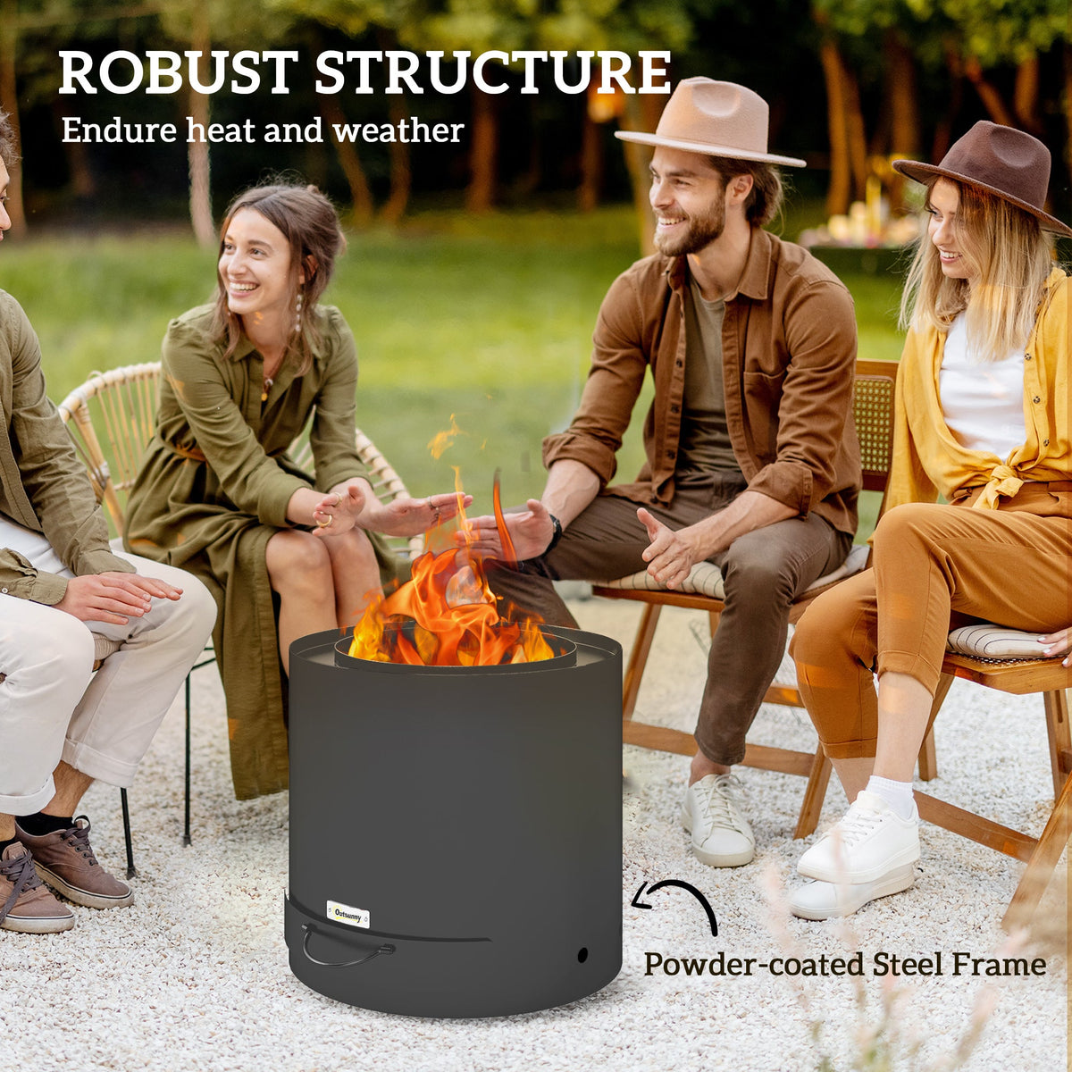 Round Smokeless Fire Pit with Ash Tray & Poker, Black — product view 7