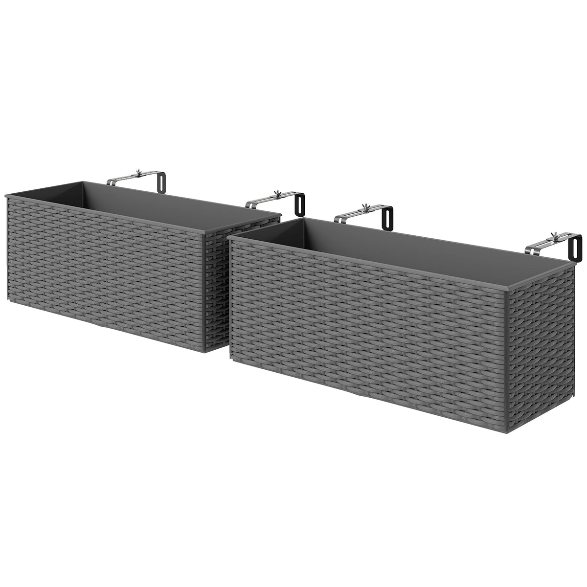 2 Pack 20" Railing Planter Boxes with Hooks and Drainage, Grey — product view 2