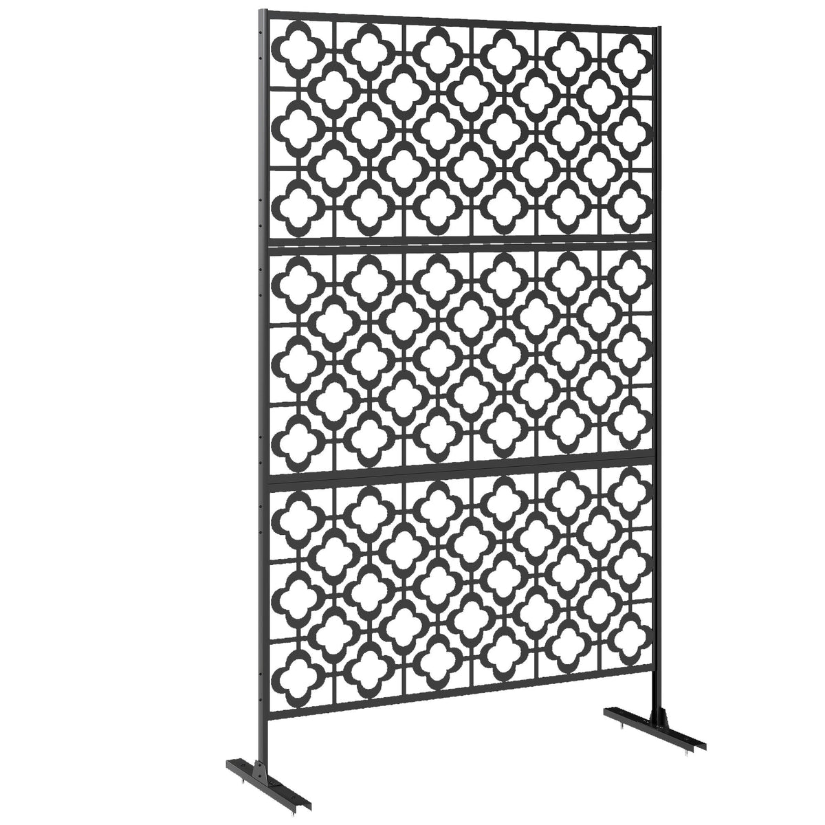 78" x 48" Metal Outdoor Privacy Screen, Quatrefoil Design, Black — product view 1
