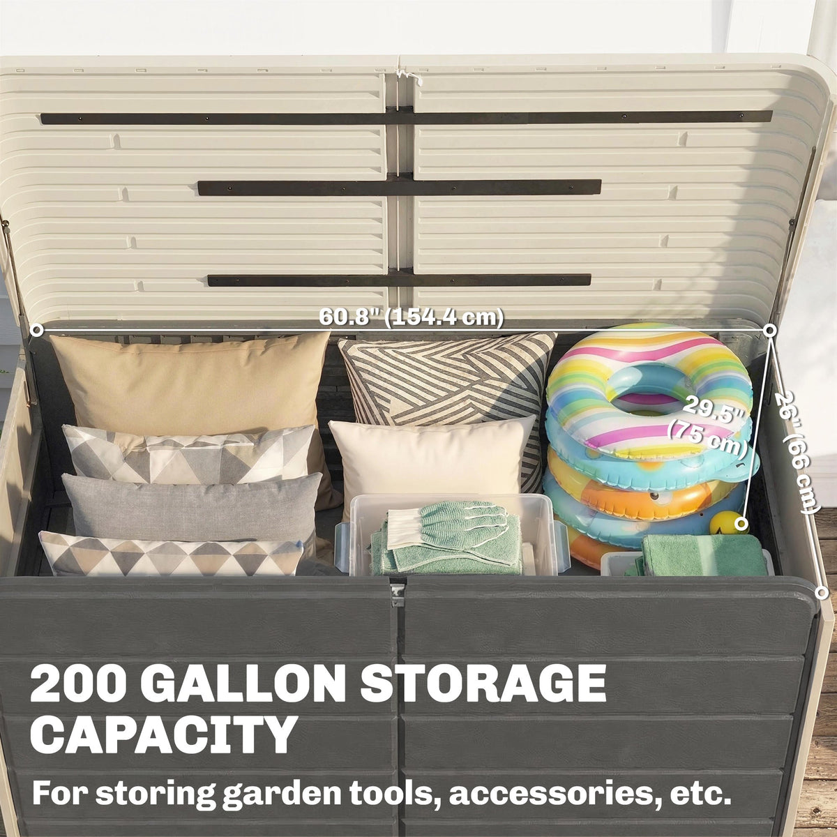 757 L Garden Storage Box with Wheels and Lockable Lid, Beige/Grey — product view 7
