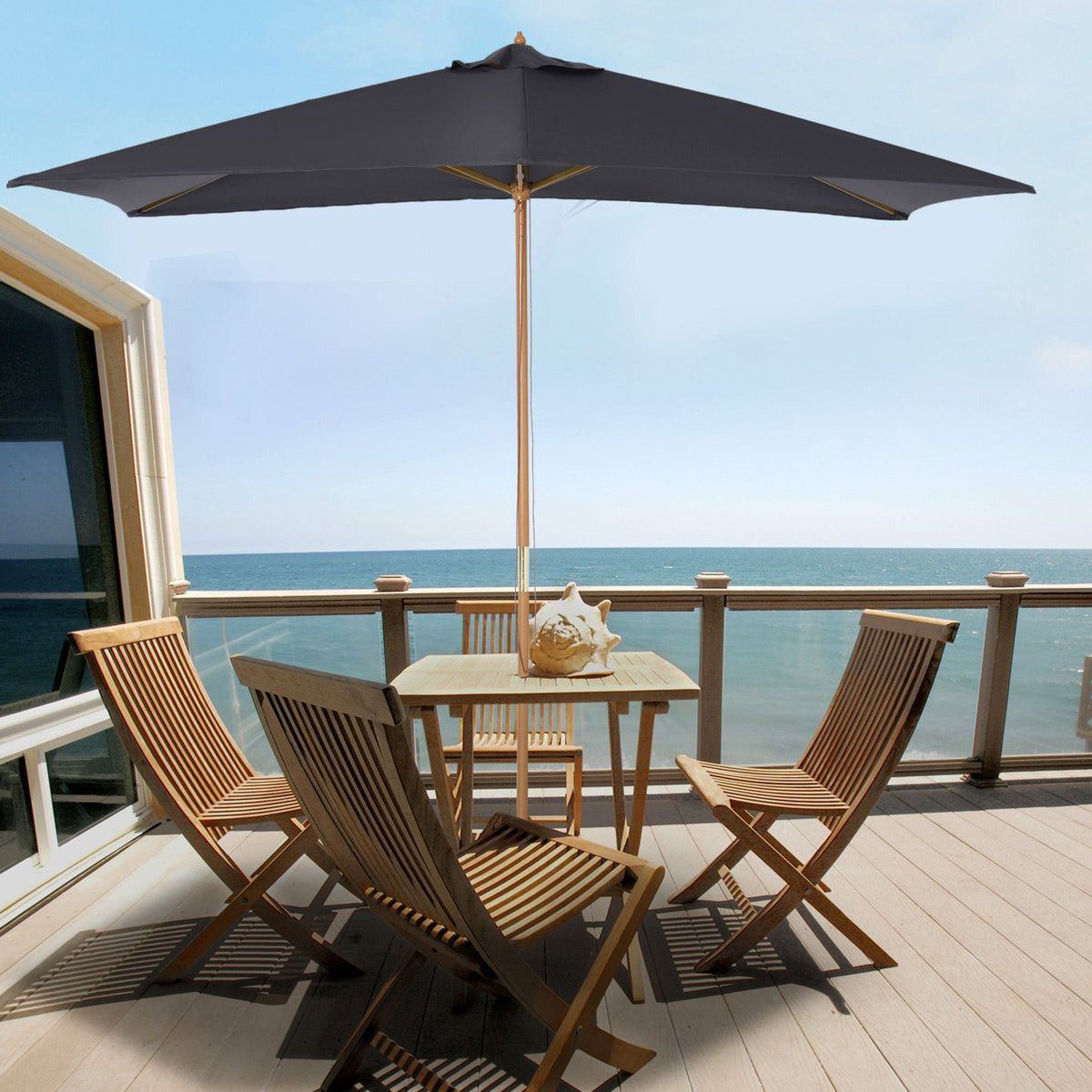 7' x 10' Wooden Patio Umbrella with Top Vent, Dark Grey — product view 3
