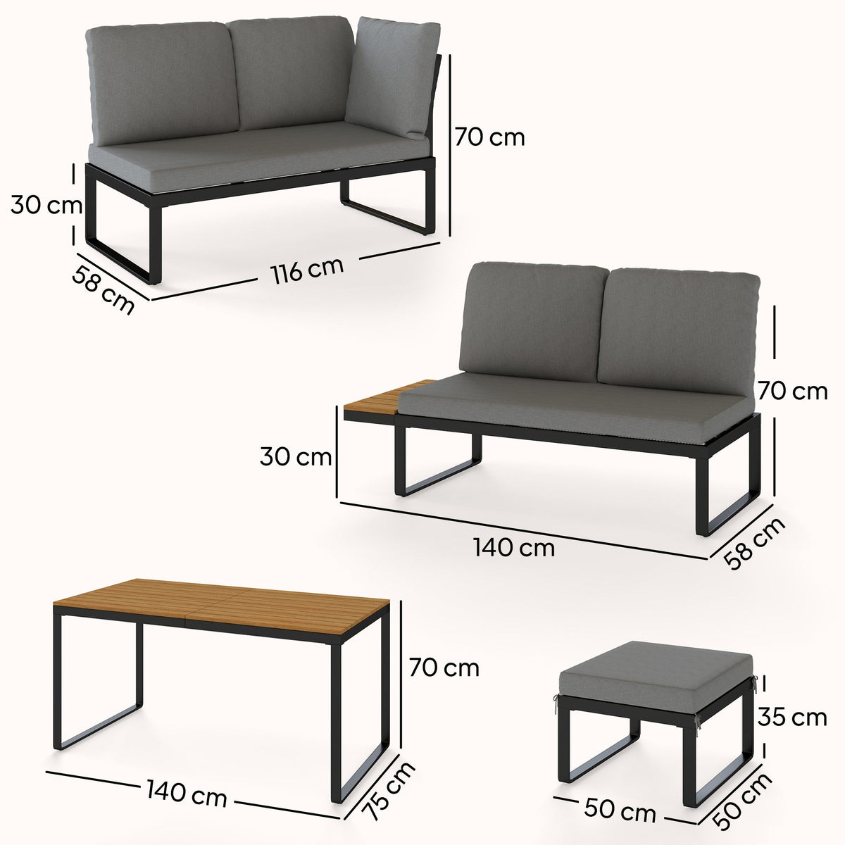FlexNook 6-Piece Corner Sofa Set for 6-8, Aluminium Frame with Cushions, Grey — product view 5