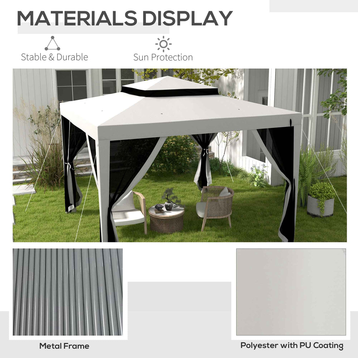 10' x 10' Canopy Tent with Mesh Netting and Double-Tier Roof, Grey — product view 7