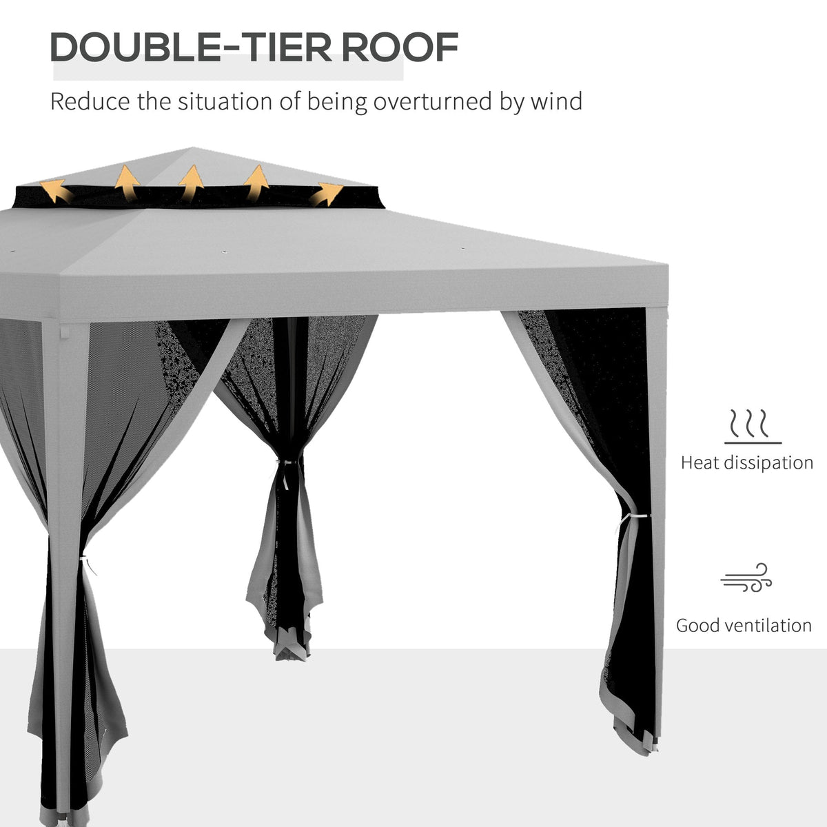 10' x 10' Canopy Tent with Mesh Netting and Double-Tier Roof, Grey — product view 6